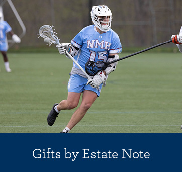 A student playing lacrosse. Gifts by Estate Note Rollover